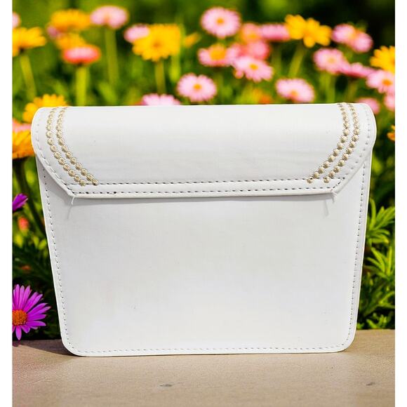 Purse Women Small White & Blue with Gold Stitch Trim on Flap - Picture 5 of 5